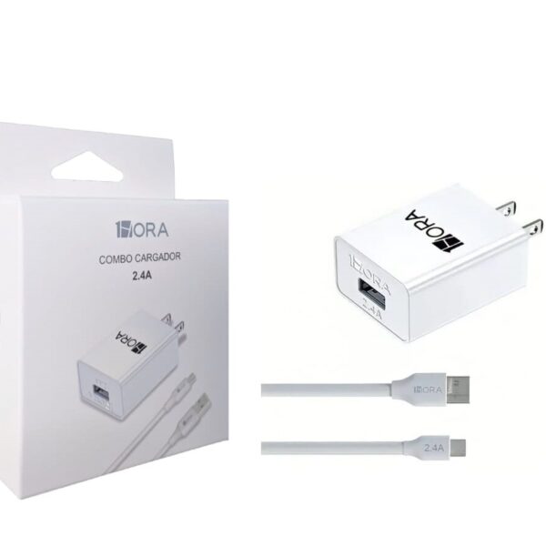 Cargador 1Hora GAR064 usb de pared con cable carga rápida blanco