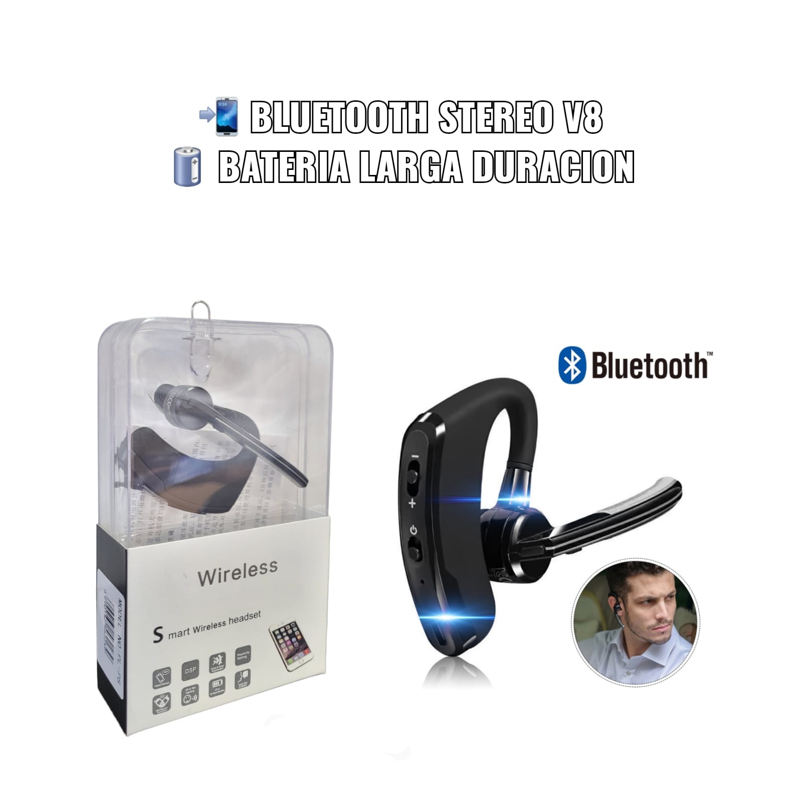 Auriculares Bluetooth V8 Estereo 3d Llamadas Mono Auriculres